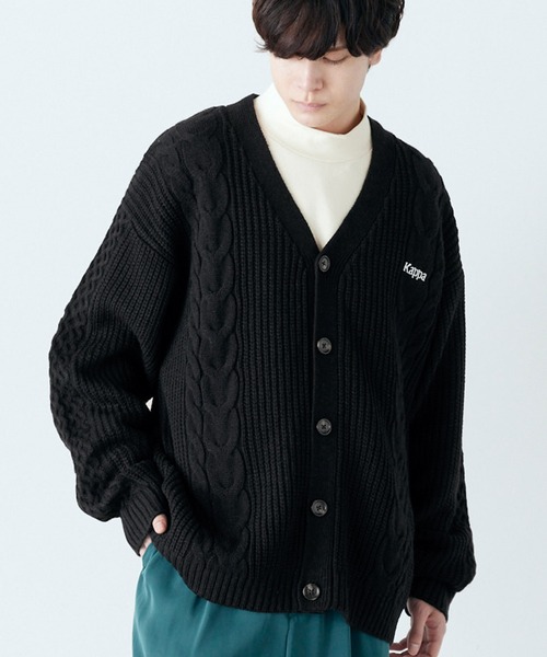 Kappa（カッパ）の「Kappa / カッパ 別注 オーバーサイズ ロゴ刺繍 厚手 ウィンターケーブルニットルーズカーディガン（カーディガン/ボレロ・メンズ・エメラルド/ダークグレー/ブラック/ライトベージュ/グレイッシュブルー・L/M）」の6枚目の写真