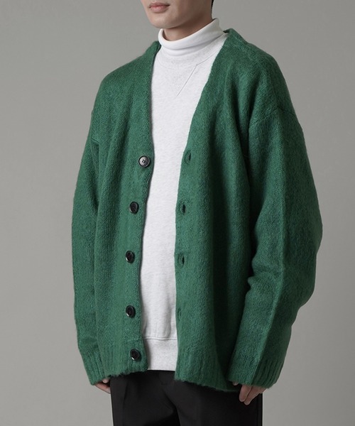 モヘアカーディガンALL SPORTS グリーン ストライプ 60sモヘア