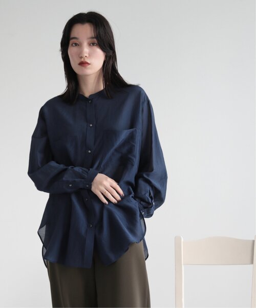 MJUKA.（ミューカ）の「AZUMADAKI DYEING BANDCOLLAR SHIRT（シャツ/ブラウス・レディース・ネイビー/オフホワイト/グリーン/ターコイズブルー・FREE）」の3枚目の写真