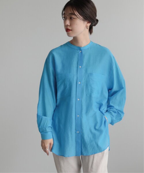 MJUKA.（ミューカ）の「AZUMADAKI DYEING BANDCOLLAR SHIRT（シャツ/ブラウス・レディース・ネイビー/オフホワイト/グリーン/ターコイズブルー・FREE）」の4枚目の写真