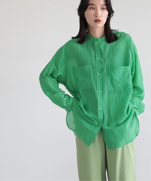 MJUKA.（ミューカ）の「AZUMADAKI DYEING BANDCOLLAR SHIRT（シャツ/ブラウス・レディース・ネイビー/オフホワイト/グリーン/ターコイズブルー・FREE）」の2枚目の写真