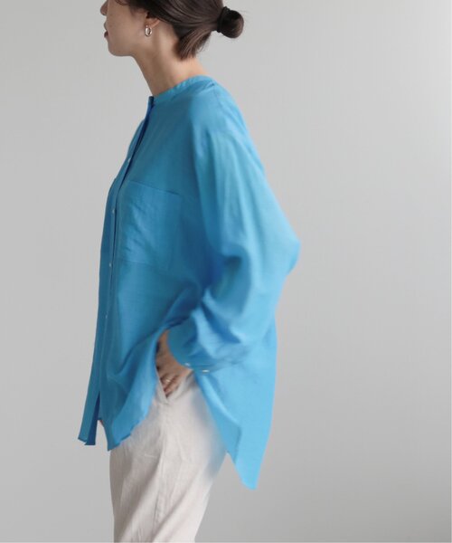 MJUKA.（ミューカ）の「AZUMADAKI DYEING BANDCOLLAR SHIRT（シャツ/ブラウス・レディース・ネイビー/オフホワイト/グリーン/ターコイズブルー・FREE）」の8枚目の写真