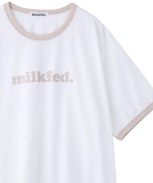 MILKFED.(ミルクフェド)の「COOPER LOGO RINGER S/S TEE/ ロゴ 半袖 リンガーTシャツ(Tシャツ/カットソー・レディース・ベージュ/ライトパープル/ライトブルー・ONE SIZE)」の2枚目の写真