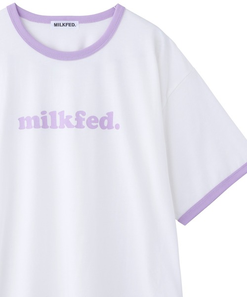 MILKFED.(ミルクフェド)の「COOPER LOGO RINGER S/S TEE/ ロゴ 半袖 リンガーTシャツ(Tシャツ/カットソー・レディース・ベージュ/ライトパープル/ライトブルー・ONE SIZE)」の1枚目の写真