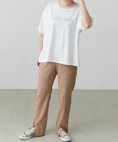 MILKFED.(ミルクフェド)の「COOPER LOGO RINGER S/S TEE/ ロゴ 半袖 リンガーTシャツ(Tシャツ/カットソー・レディース・ベージュ/ライトパープル/ライトブルー・ONE SIZE)」の9枚目の写真