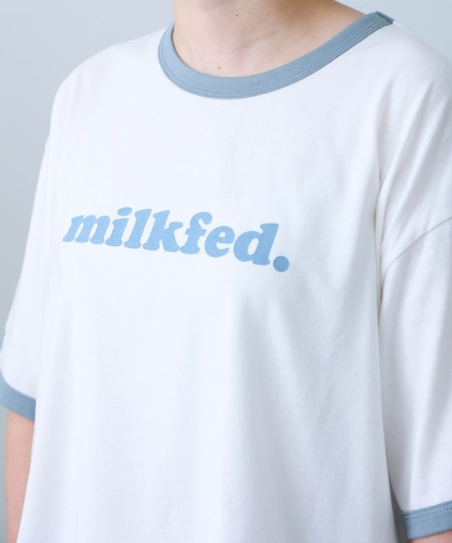 MILKFED.(ミルクフェド)の「COOPER LOGO RINGER S/S TEE/ ロゴ 半袖 リンガーTシャツ(Tシャツ/カットソー・レディース・ベージュ/ライトパープル/ライトブルー・ONE SIZE)」の13枚目の写真