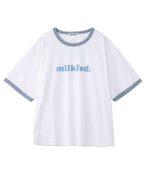 MILKFED.(ミルクフェド)の「COOPER LOGO RINGER S/S TEE/ ロゴ 半袖 リンガーTシャツ(Tシャツ/カットソー・レディース・ベージュ/ライトパープル/ライトブルー・ONE SIZE)」の8枚目の写真