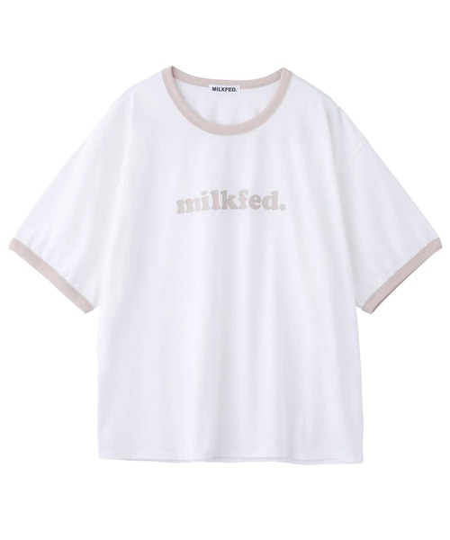 MILKFED.(ミルクフェド)の「COOPER LOGO RINGER S/S TEE/ ロゴ 半袖 リンガーTシャツ(Tシャツ/カットソー・レディース・ベージュ/ライトパープル/ライトブルー・ONE SIZE)」の20枚目の写真