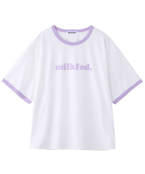 MILKFED.(ミルクフェド)の「COOPER LOGO RINGER S/S TEE/ ロゴ 半袖 リンガーTシャツ(Tシャツ/カットソー・レディース・ベージュ/ライトパープル/ライトブルー・ONE SIZE)」の21枚目の写真