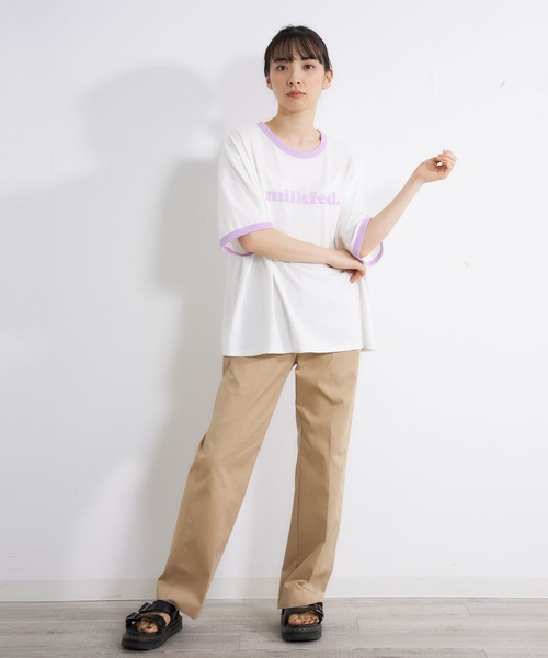 MILKFED.(ミルクフェド)の「COOPER LOGO RINGER S/S TEE/ ロゴ 半袖 リンガーTシャツ(Tシャツ/カットソー・レディース・ベージュ/ライトパープル/ライトブルー・ONE SIZE)」の17枚目の写真