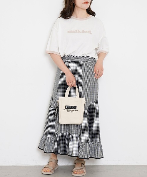 MILKFED.(ミルクフェド)の「COOPER LOGO RINGER S/S TEE/ ロゴ 半袖 リンガーTシャツ(Tシャツ/カットソー・レディース・ベージュ/ライトパープル/ライトブルー・ONE SIZE)」の18枚目の写真