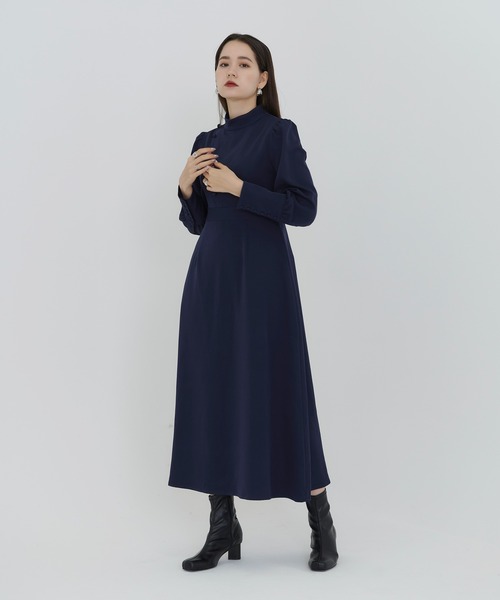 TINA：JOJUN（ティーナジョジュン）の「スタンドカラー フレアワンピース TINA：JOJUN（ワンピース・レディース・ローズ/ネイビー・M）」の4枚目の写真