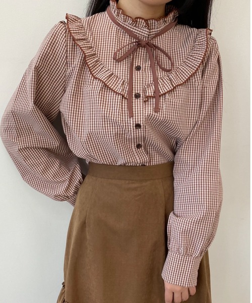 Areeam(アリーム)の「レトロな彼女のチェックブラウス(シャツ/ブラウス・レディース・ブラック/ピンク・FREE)」の2枚目の写真
