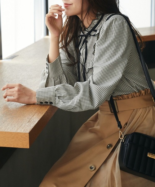 Areeam(アリーム)の「レトロな彼女のチェックブラウス(シャツ/ブラウス・レディース・ブラック/ピンク・FREE)」の4枚目の写真