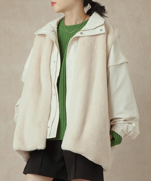 Lull（ルル）の「【Lull / ルル】ノーカラーファーベスト（ベスト・レディース・ブラック/ブラウン/ライム/アイボリー/ダークオレンジ/スモークピンク/カーキ/ホワイト・ONESIZE）」の3枚目の写真