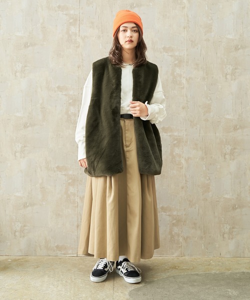 Lull（ルル）の「【Lull / ルル】ノーカラーファーベスト（ベスト・レディース・ブラック/ブラウン/ライム/アイボリー/ダークオレンジ/スモークピンク/カーキ/ホワイト・ONESIZE）」の18枚目の写真