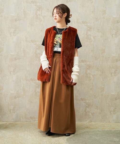 Lull（ルル）の「【Lull / ルル】ノーカラーファーベスト（ベスト・レディース・ブラック/ブラウン/ライム/アイボリー/ダークオレンジ/スモークピンク/カーキ/ホワイト・ONESIZE）」の21枚目の写真