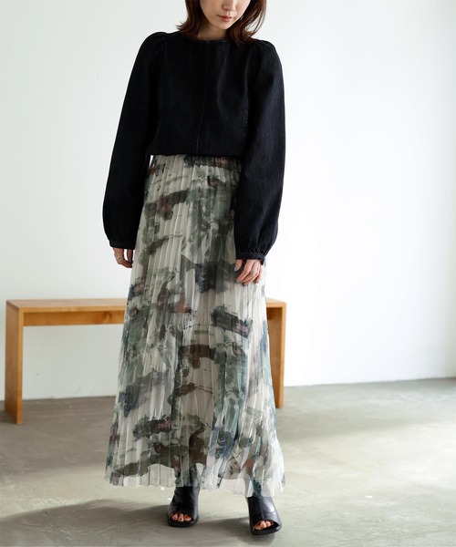 ペイント柄ワッシャープリーツスカート