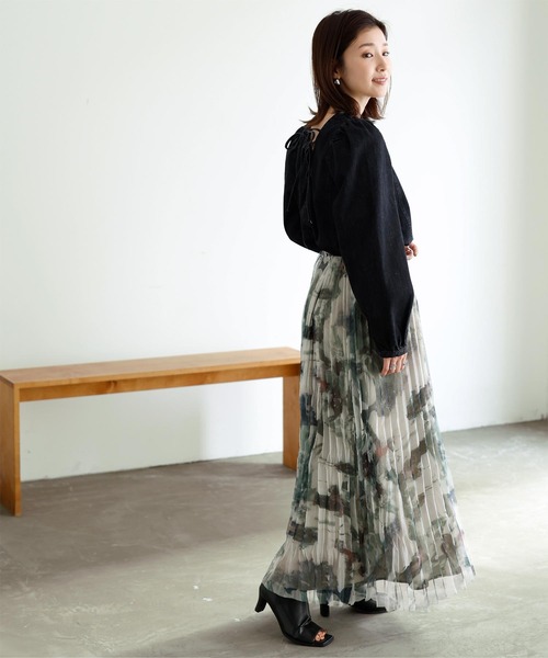 ペイント柄ワッシャープリーツスカート