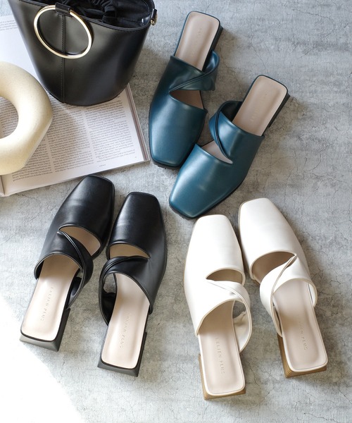 AmiAmi（アミアミ）の「スクエアトゥカットアウトミュール（サンダル・レディース・アイボリー/ブルーグリーン/ブラック・M/S/LL/L）」の8枚目の写真