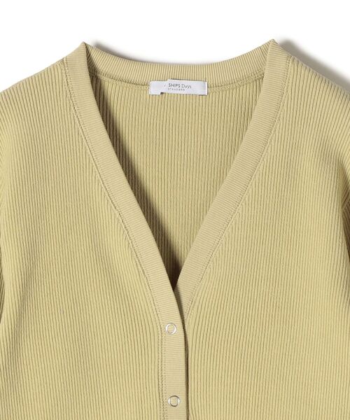 SHIPS Days(シップスデイズ)の「SHIPS Days:ジャージーリブVネックカーディガン(カーディガン/ボレロ・レディース・ブラック/オフホワイト/イエロー系その他・ONE SIZE)」の4枚目の写真