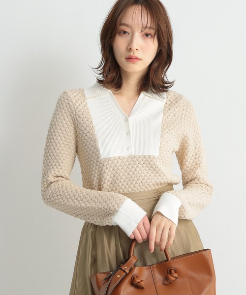 Andemiu（アンデミュウ）の「スキッパーニット267670（ニット/セーター・レディース・ライトベージュ/ネイビー/オレンジ・FREE）」の2枚目の写真