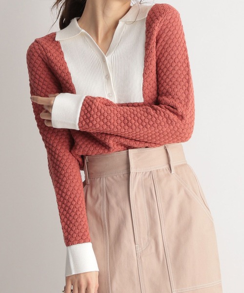 Andemiu（アンデミュウ）の「スキッパーニット267670（ニット/セーター・レディース・ライトベージュ/ネイビー/オレンジ・FREE）」の3枚目の写真