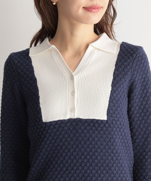 Andemiu（アンデミュウ）の「スキッパーニット267670（ニット/セーター・レディース・ライトベージュ/ネイビー/オレンジ・FREE）」の14枚目の写真