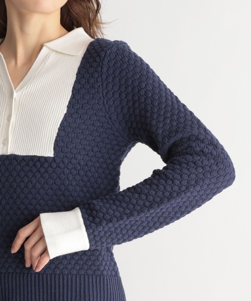 Andemiu（アンデミュウ）の「スキッパーニット267670（ニット/セーター・レディース・ライトベージュ/ネイビー/オレンジ・FREE）」の5枚目の写真