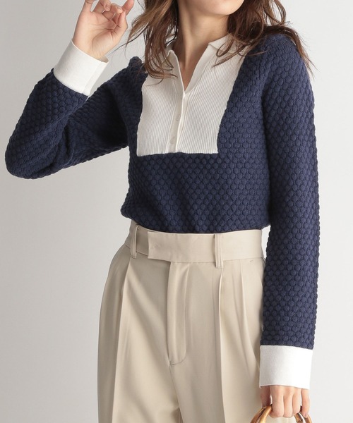 Andemiu（アンデミュウ）の「スキッパーニット267670（ニット/セーター・レディース・ライトベージュ/ネイビー/オレンジ・FREE）」の9枚目の写真