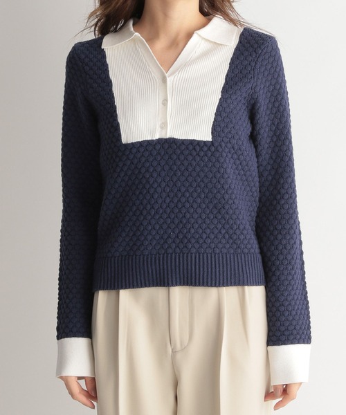 Andemiu（アンデミュウ）の「スキッパーニット267670（ニット/セーター・レディース・ライトベージュ/ネイビー/オレンジ・FREE）」の15枚目の写真