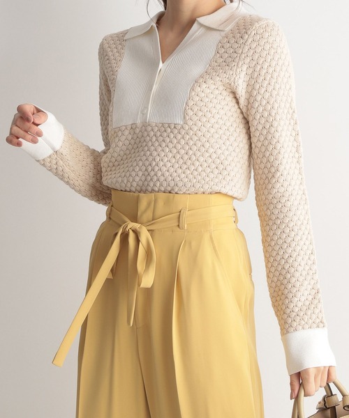 Andemiu（アンデミュウ）の「スキッパーニット267670（ニット/セーター・レディース・ライトベージュ/ネイビー/オレンジ・FREE）」の18枚目の写真