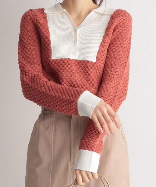 Andemiu（アンデミュウ）の「スキッパーニット267670（ニット/セーター・レディース・ライトベージュ/ネイビー/オレンジ・FREE）」の19枚目の写真