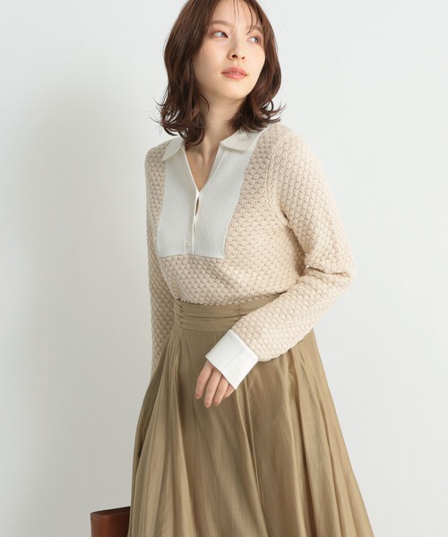 Andemiu（アンデミュウ）の「スキッパーニット267670（ニット/セーター・レディース・ライトベージュ/ネイビー/オレンジ・FREE）」の20枚目の写真