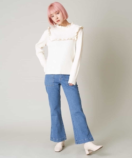 A de a.v.v(アードアー・ヴェ・ヴェ)の「フリルメローリブニット(ニット/セーター・レディース・ベージュ/ライトピンク/アイボリー・39)」の15枚目の写真