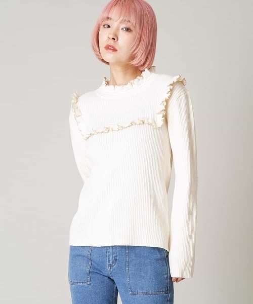 A de a.v.v(アードアー・ヴェ・ヴェ)の「フリルメローリブニット(ニット/セーター・レディース・ベージュ/ライトピンク/アイボリー・39)」の12枚目の写真