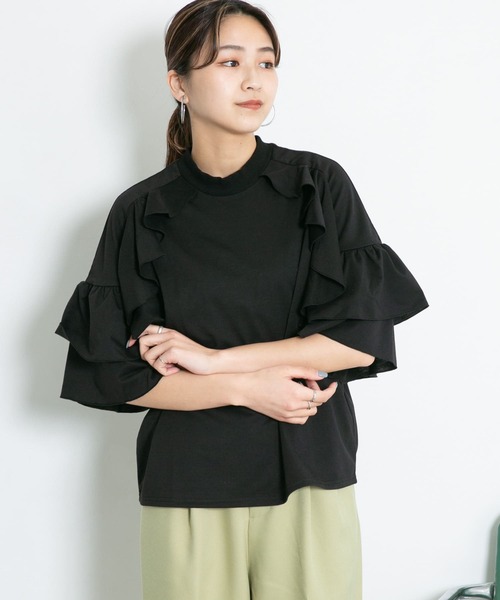 KBF(ケイビーエフ)の「フリルショルダーTシャツ(Tシャツ/カットソー・レディース・アイボリー/グレー/グリーン/ブラック・ONE)」の15枚目の写真