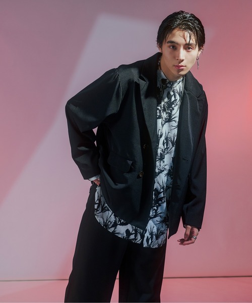 Ellno Loset（エルノロゼット）の「バンドカラー柄シャツ（シャツ/ブラウス・メンズ・ブラック/オフホワイト・MEDIUM/LARGE）」の4枚目の写真