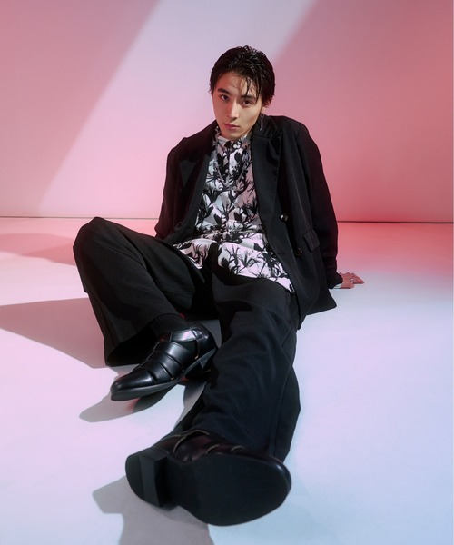 Ellno Loset（エルノロゼット）の「バンドカラー柄シャツ（シャツ/ブラウス・メンズ・ブラック/オフホワイト・MEDIUM/LARGE）」の6枚目の写真