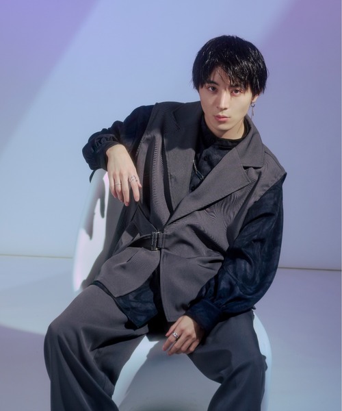 Ellno Loset（エルノロゼット）の「バンドカラー柄シャツ（シャツ/ブラウス・メンズ・ブラック/オフホワイト・MEDIUM/LARGE）」の8枚目の写真