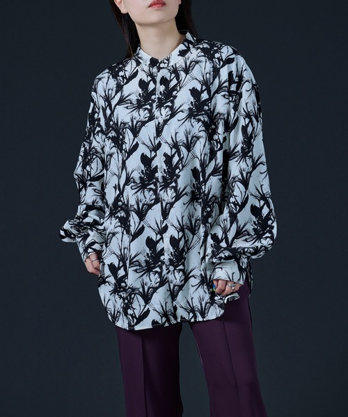 Ellno Loset（エルノロゼット）の「バンドカラー柄シャツ（シャツ/ブラウス・メンズ・ブラック/オフホワイト・MEDIUM/LARGE）」の9枚目の写真