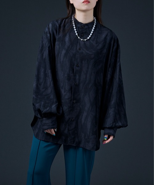 Ellno Loset（エルノロゼット）の「バンドカラー柄シャツ（シャツ/ブラウス・メンズ・ブラック/オフホワイト・MEDIUM/LARGE）」の13枚目の写真