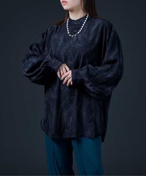 Ellno Loset（エルノロゼット）の「バンドカラー柄シャツ（シャツ/ブラウス・メンズ・ブラック/オフホワイト・MEDIUM/LARGE）」の15枚目の写真