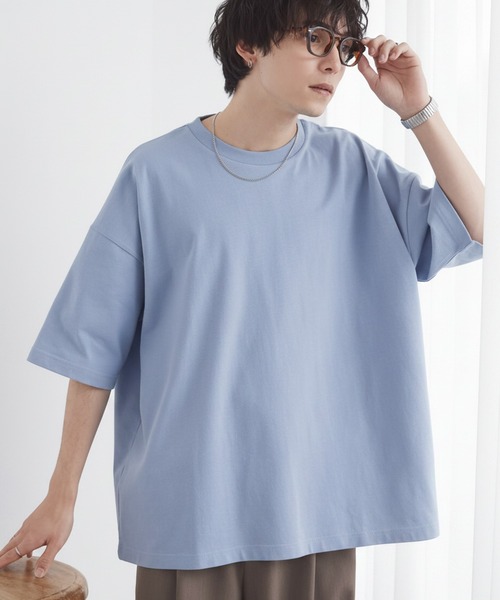 MONO-MART（モノマート）の「リラックスルーズベーシックT オーバーサイズ ラスティックコットンカットソー（Tシャツ/カットソー・メンズ・ホワイト/ブラック/アッシュブラウン/グレイッシュブルー/チャコール/グリーン系/ライトベージュ/ライトグレー/ダークブラウン/オリーブ/ダークネイビー/ブルーグレー/スモークピンク/グリーン系2/ブルー系/イエロー系/ブラウン/ライトブルー/レッド系/モカ/ブルー系2/グリーン系3/レッド系2・S/M/L/XL）」の19枚目の写真