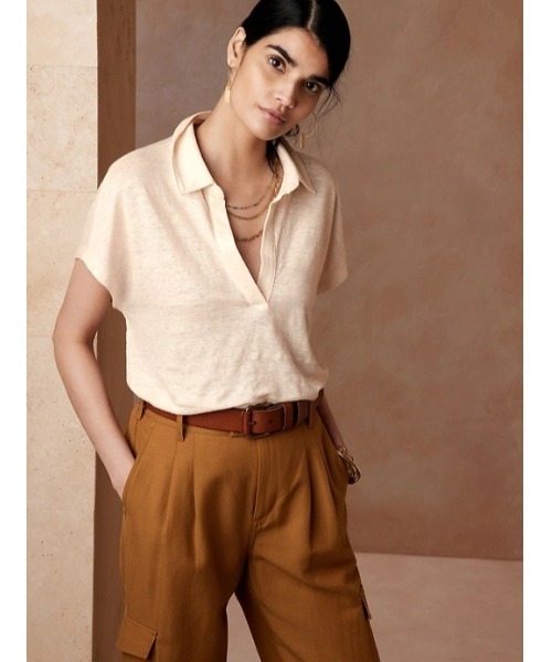 BANANAREPUBLIC レディースポロシャツ BANANA REPUBLIC ポロシャツ ポロ FACTORY STORE リネンブレンド