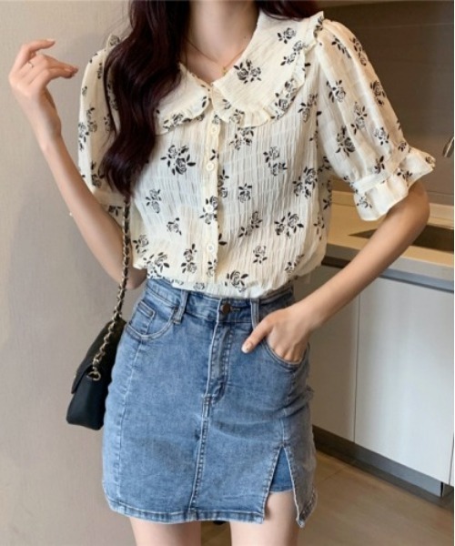 SONA（ソナ）の「SONYUNARA ブラックバラフリル半袖ブラウス（シャツ/ブラウス・レディース・ブルー/イエロー・FREE）」の10枚目の写真