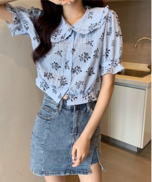 SONA（ソナ）の「SONYUNARA ブラックバラフリル半袖ブラウス（シャツ/ブラウス・レディース・ブルー/イエロー・FREE）」の6枚目の写真