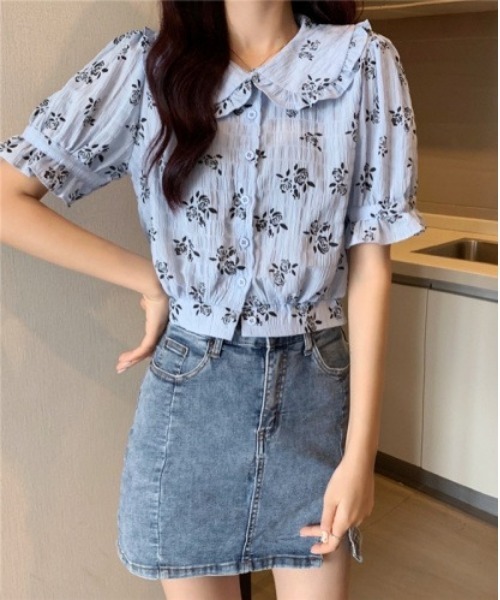 SONA（ソナ）の「SONYUNARA ブラックバラフリル半袖ブラウス（シャツ/ブラウス・レディース・ブルー/イエロー・FREE）」の8枚目の写真