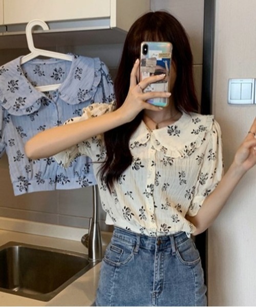 SONA（ソナ）の「SONYUNARA ブラックバラフリル半袖ブラウス（シャツ/ブラウス・レディース・ブルー/イエロー・FREE）」の11枚目の写真