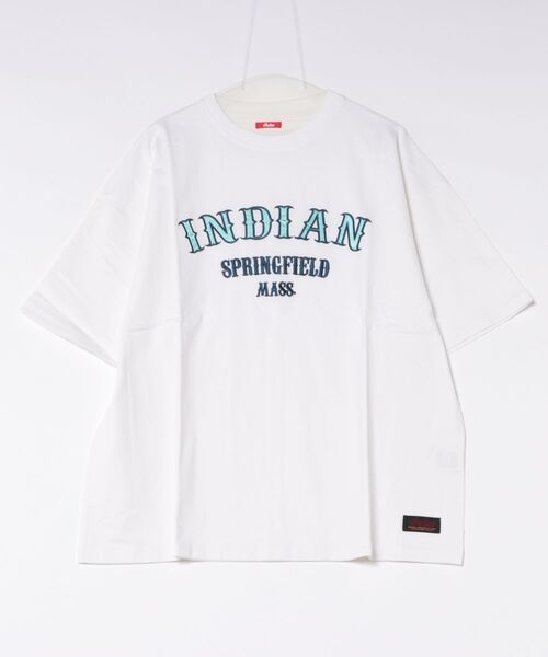 Mag.(マグ)の「【Bl】【INDIAN】サテンロゴ オーバーサイズTシャツ(Tシャツ/カットソー・メンズ・ダークグリーン/ホワイト・MEDIUM/LARGE)」の2枚目の写真